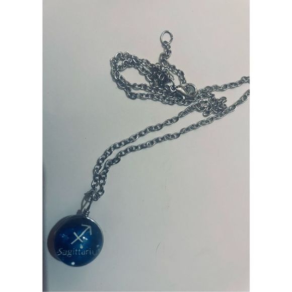 SAGITTARIUS BLUE GLOBE ZODIAC STAR SIGN HOROSCOPE NECKLACE - Picture 2 of 7
